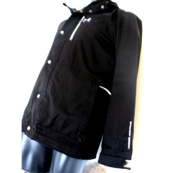 MENS UNDER ARMOUR M SOFT SHELL COAT LINED BLACK HOODED COAT go by measurement - Picture 5 of 13